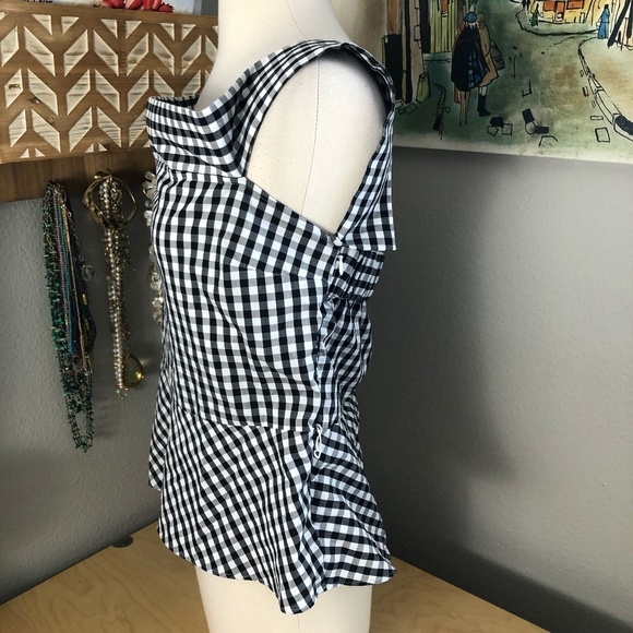 Express Black and White Gingham Off-Shoulder Blouse - Picture 5 of 11